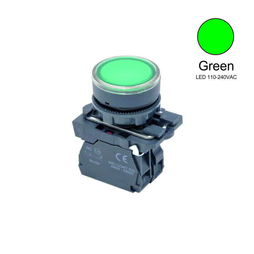 22mm Start Push Button LED 110-240VAC 1NO Green Weiller WL5-AW3375