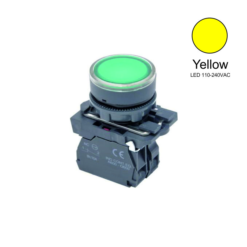 22mm Start Push Button LED 110-240VAC 1NO Yellow Weiller WL5-AW3575