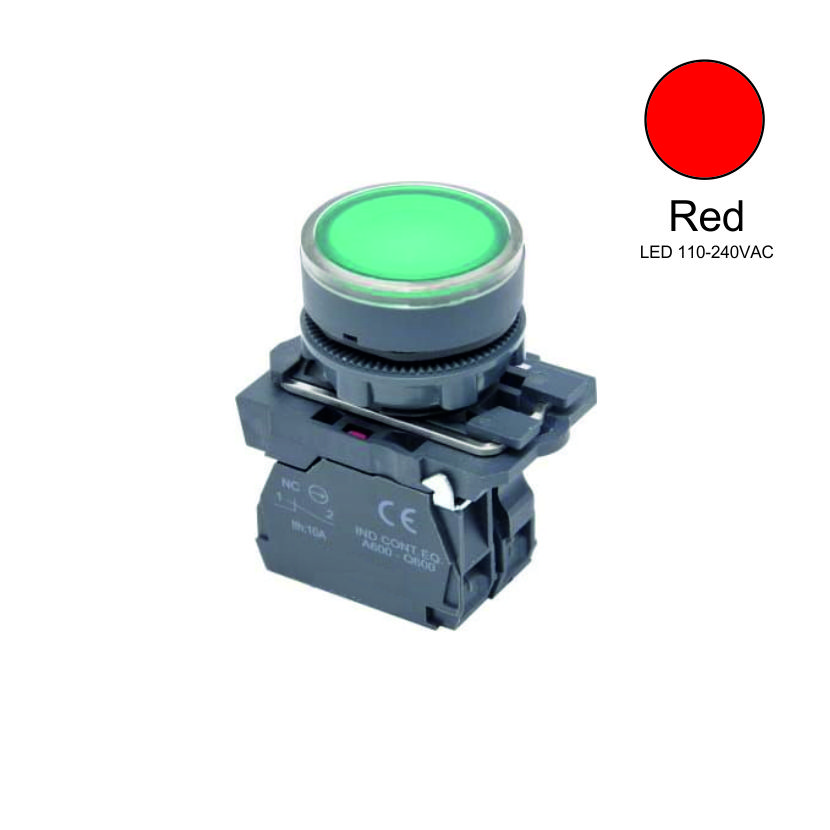 22mm Stop Push Button LED 110-240VAC 1NC Red Weiller WL5-AW3475