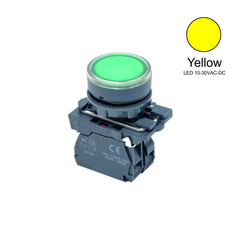 22mm Start Push Button LED 10-30VAC-DC 1NO Yellow Weiller WL5-AW3575-24
