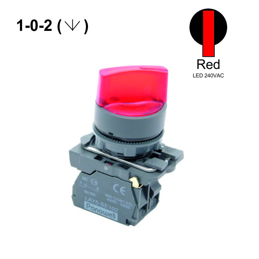 22mm  1-0-2 Selector Switches  Push Button LED 240VAC 1NC+1NC Red  Weiller WL5-AK-324L