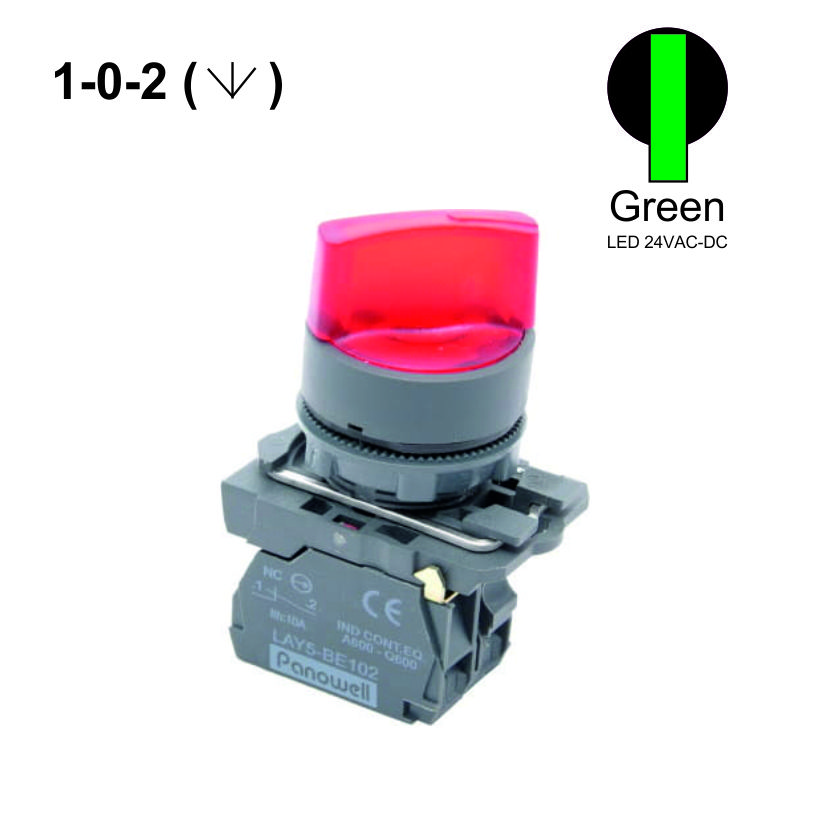 22mm  1-0-2 Selector Switches  Push Button LED 24VAC-DC 1NO+1NO Green Weiller WL5-AK-323L-24