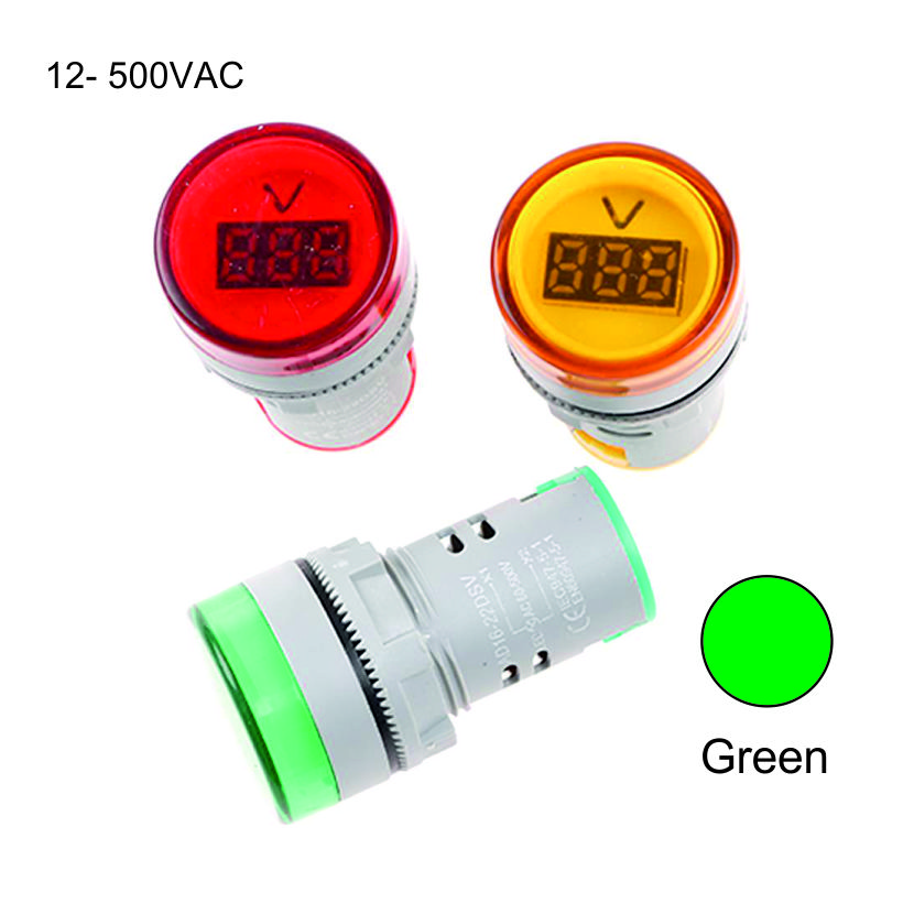 22mm Display Voltmeter 12- 500VAC Green Weiller  WL22-VM73Y