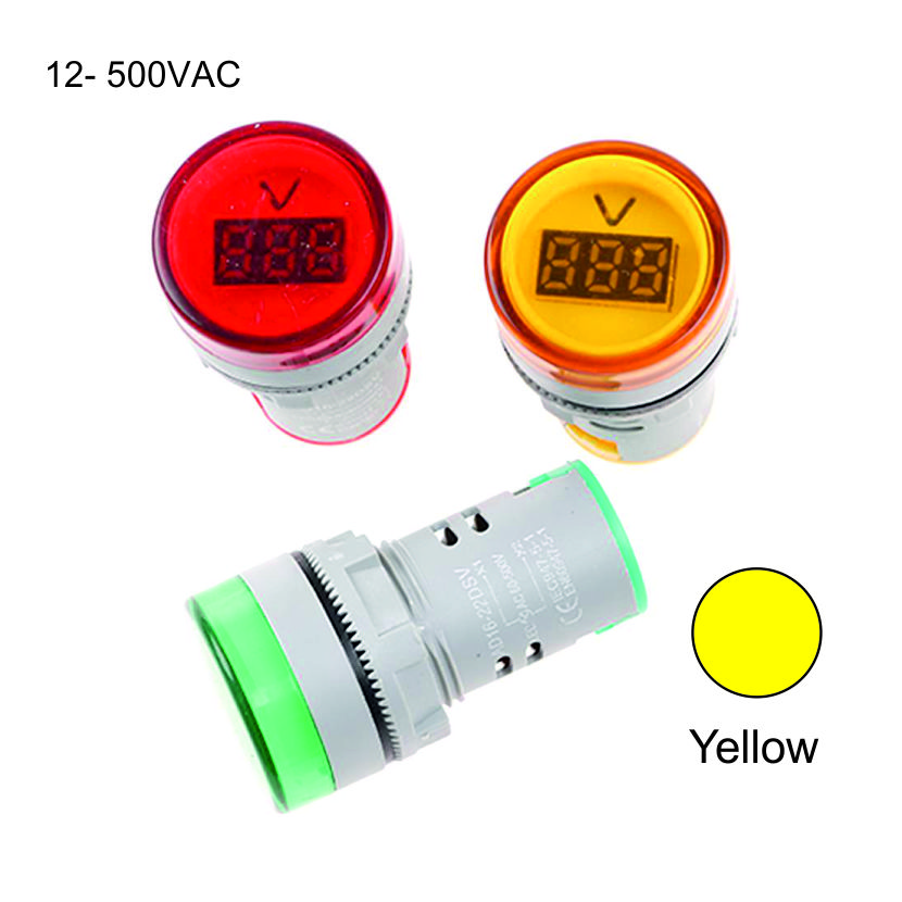 22mm Display Voltmeter 12- 500VAC Yellow Weiller  WL22-VM74Y