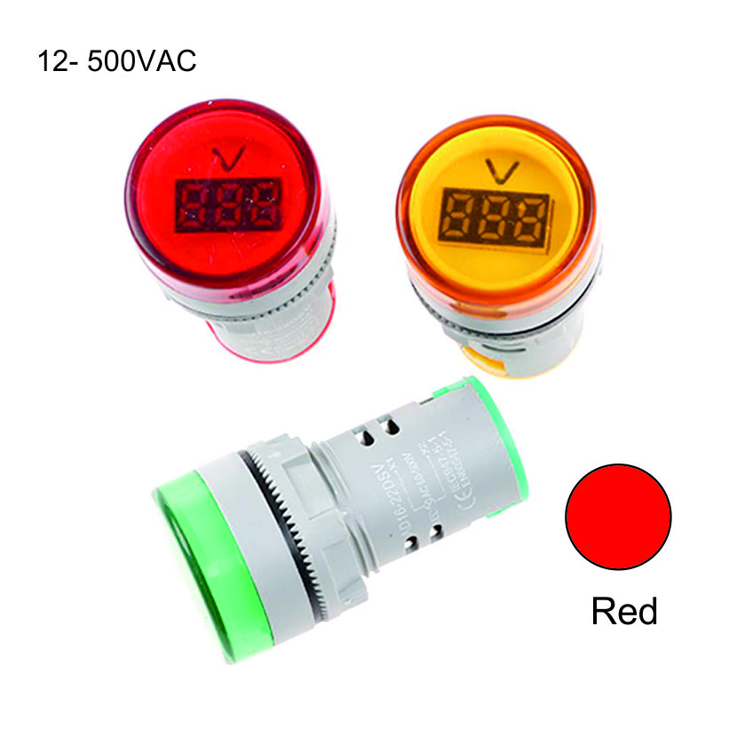 22mm Display Voltmeter 12- 500VAC Red Weiller WL22-VM75Y