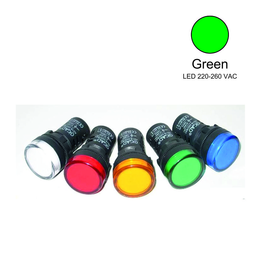 22mm  LED Pilot Indicator Light 220-260 VAC Green Weiller WL22-73
