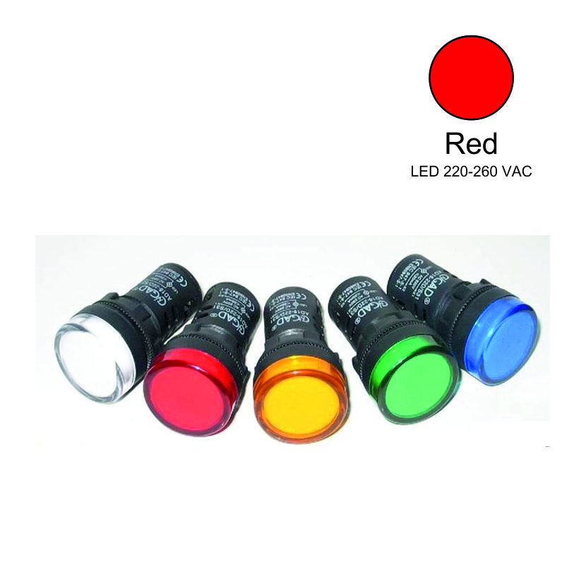 22mm  LED Pilot Indicator Light 220-260 VAC Red Weiller WL22-74