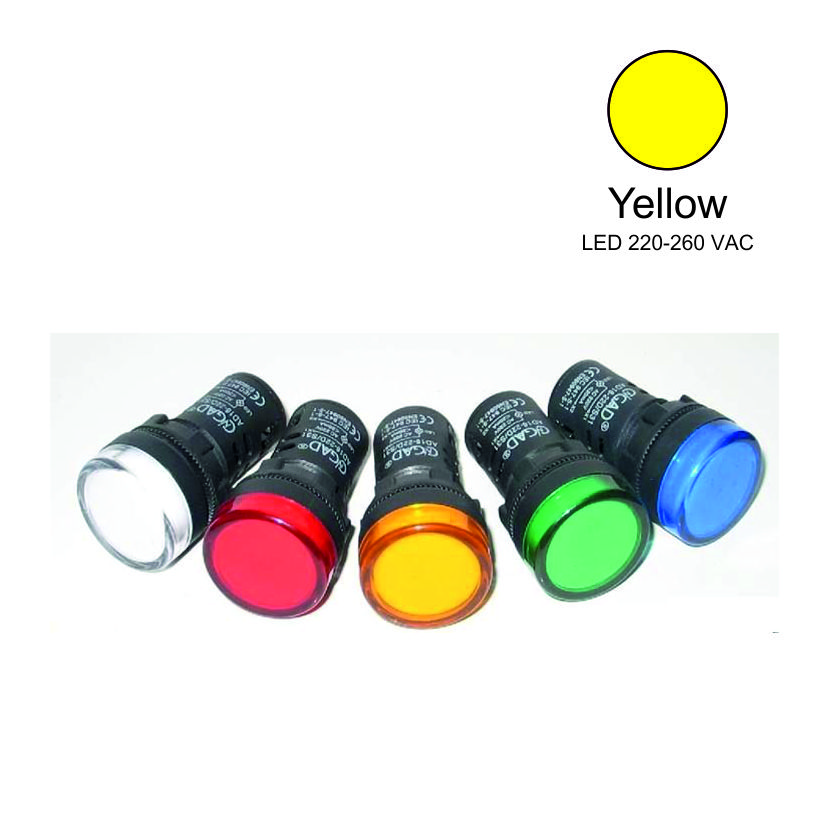 22mm  LED Pilot Indicator Light 220-260 VAC Yellow  Weiller WL22-75