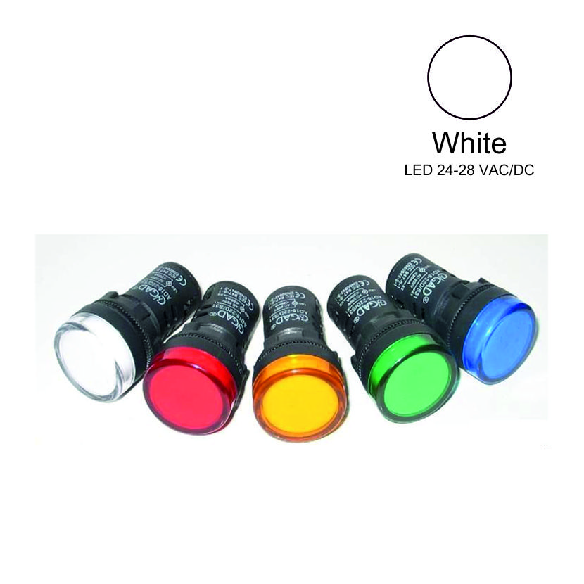 22mm  LED Pilot Indicator Light 24-28 VAC/DC White  Weiller WL22-71-24