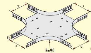 CROSS BEND   (+ junction) W:100mm. H:50mm. T:1mm code GDB- A10/5 90R PG GERSAN