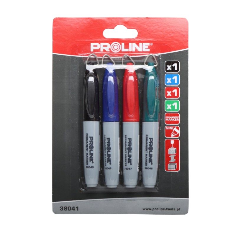 PERM.MARKERS "MINI" 4 PCS(BLACK,BLUE,RED,GREEN)CARD, PROLINE PROFİX CODE 38041