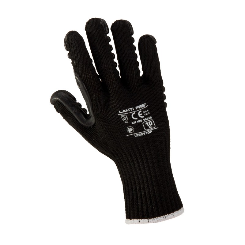GLOVES ANTI-VIBRATION BLACK, L290110K, CARD, "10", CE, LAHTI PROFIX CODE L290110K