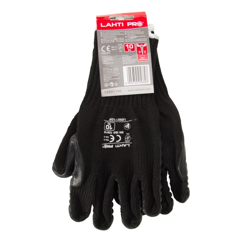 GLOVES ANTI-VIBRATION BLACK, L290110K, CARD, "10", CE, LAHTI PROFIX CODE L290110K