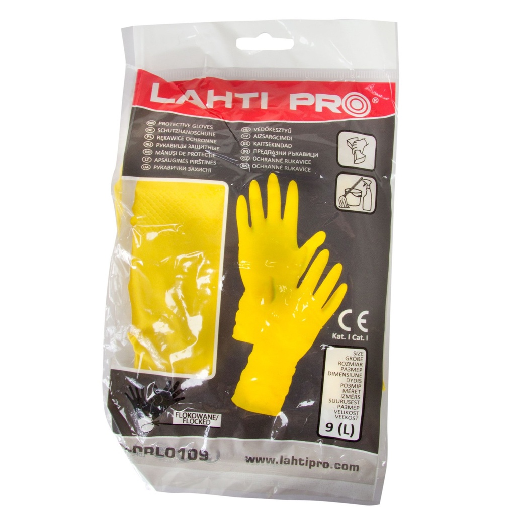 GLOVES LATEX HOUSEHOLD YELLOW, CARD, "8", CE, LAHTI PROFIX Code L211308K