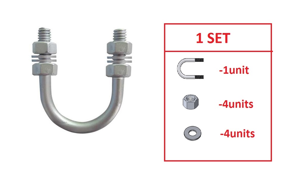 M6-0.75 inch U-Bolt (1SET=1ea U-Bolt,4ea Nuts,4ea Washers) Hot Dip Galvanized HDGM60075