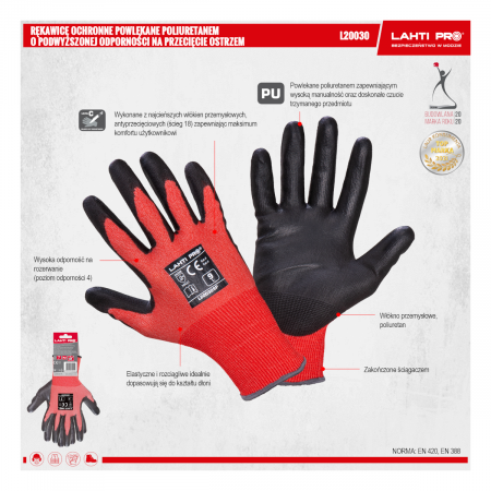 GLOVES PU CUT RES. C, L200309P, CARD, "9", CE, LAHTI L200309K