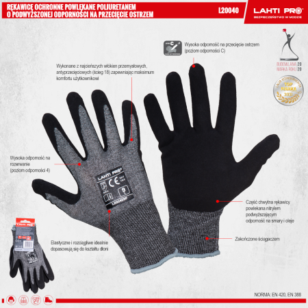 GLOVES NITR. CUT RES. C, L200408P, CARD, "8", CE, LAHTI L200408K