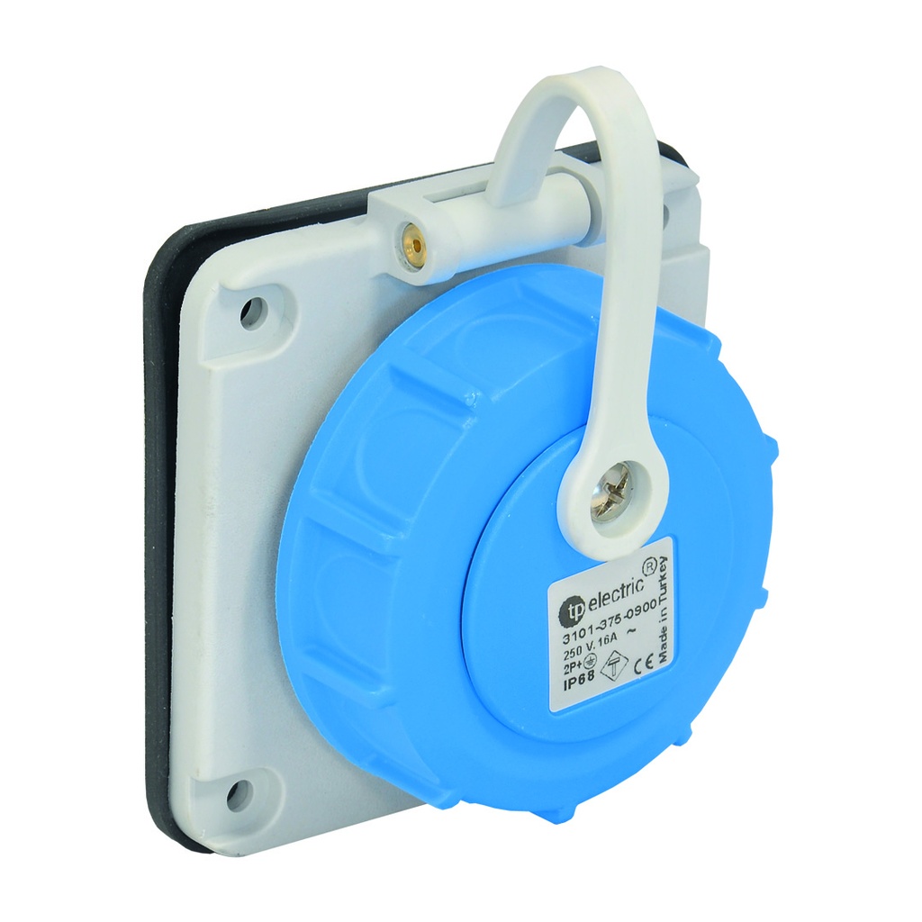 1x16A / IP68 - 220V Panel Mount Socket Outlet (Straight) - 75x75 base 3101-375-0900 TP ELECTRIC