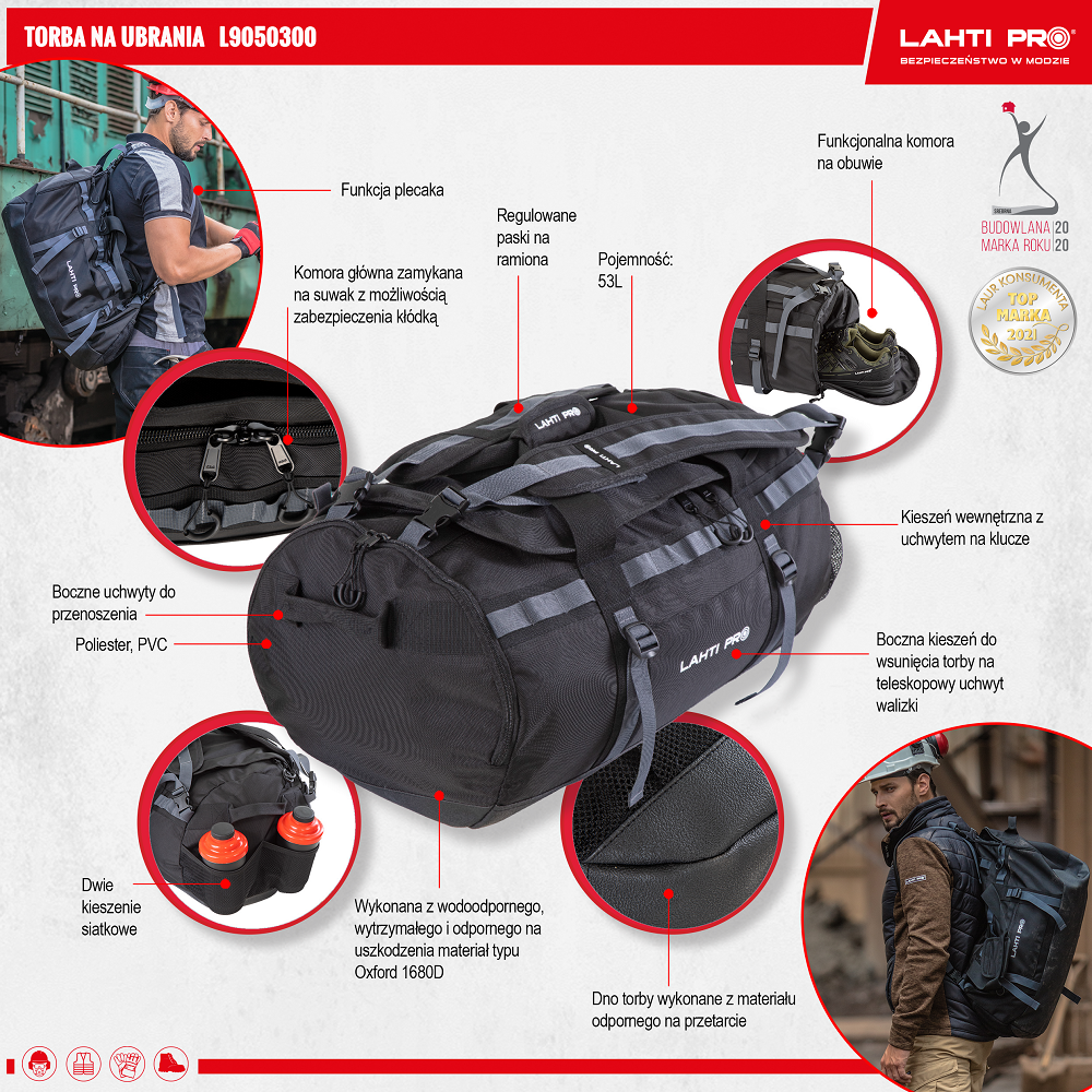 DUFFLE BAG BLACK 52L, LAHTI L9050300