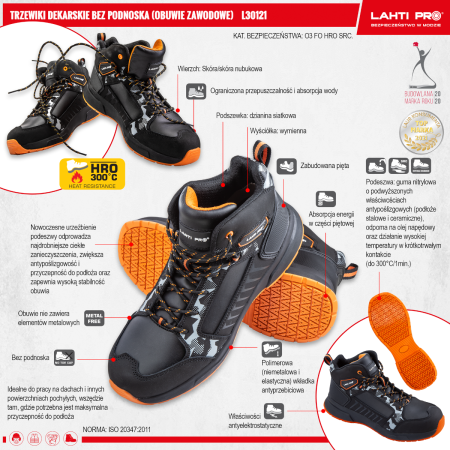 ANKLE SHOES,FOR ROOFER,NO TOE CAP,O3 FO HRO SRC,"41"CE,LAHTI L3012141