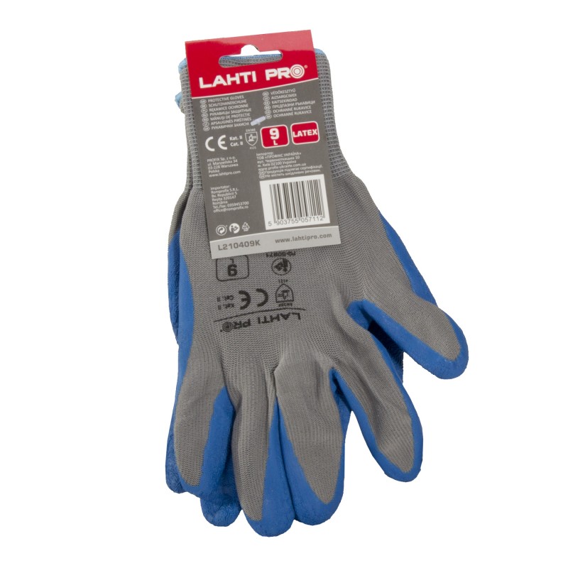 GLOVES LATEX BLUE-GREY L210409P, CARD, "9", CE, LAHTI PROFİX CODE L210409K