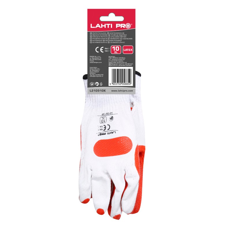 GLOVES LATEX RED-WHITE L210910P, CARD, "10", CE, LAHTI PROFİX CODE L210910K