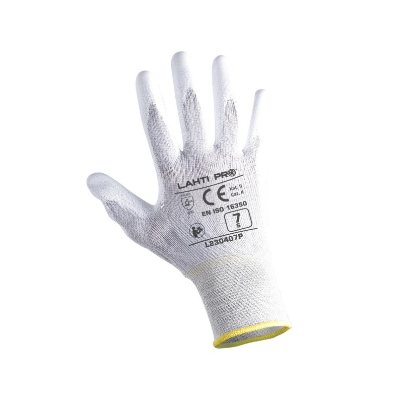 GLOVES PU ANTISTAT. WHITE L230409P, CARD, "9", CE, LAHTI PROFİX CODE L230409K