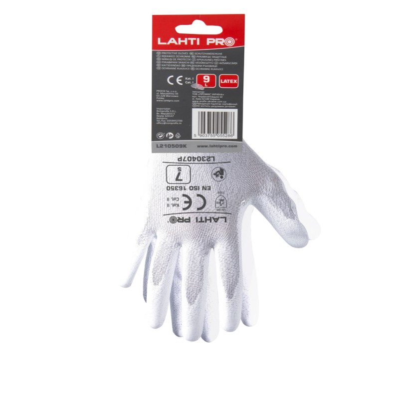 GLOVES PU ANTISTAT. WHITE L230409P, CARD, "9", CE, LAHTI PROFİX CODE L230409K