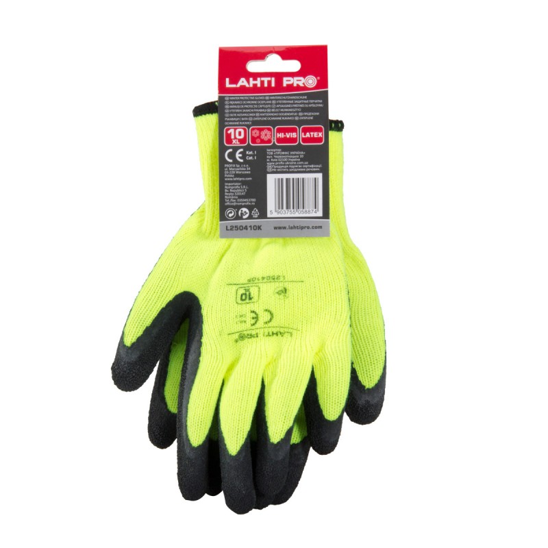 GLOVES WINTER BLACK-YELLOW L250410P, CARD, "10", CE, LAHTI PROFİX CODE L250410K
