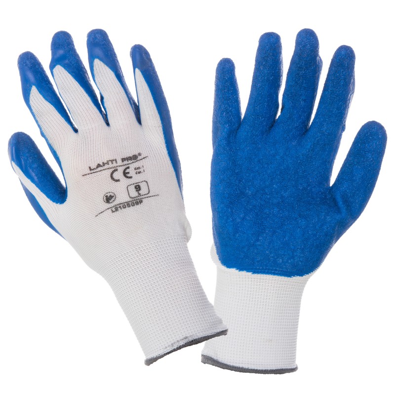 GLOVES LATEX BLUE-WHITE L210509P, CARD, "9", CE, LAHTI PROFİX CODE L210509K