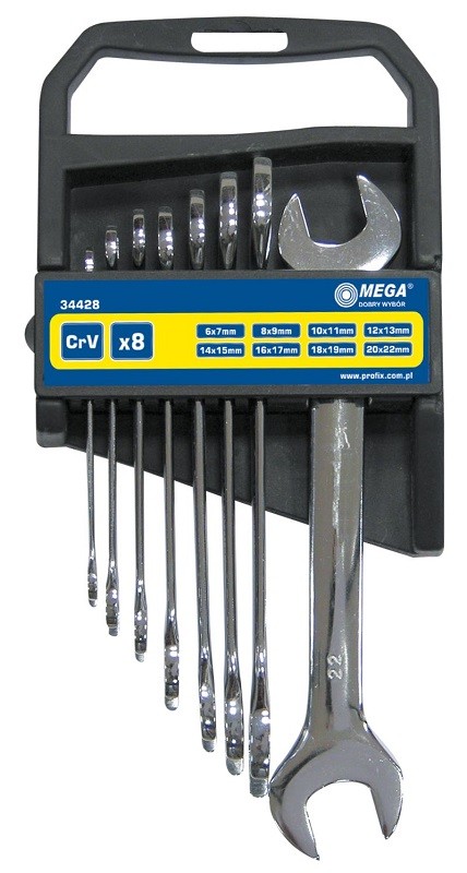 DOUBLE OPEN END SPANNERS 8PCS (6*7-20*22MM), PROLINE 34428