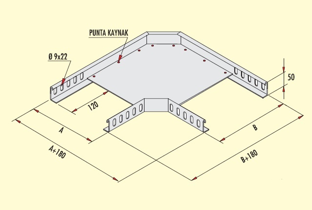 90* FLAT BEND  (L Junction) W:300mm. H:50mm. T:1mm code GD-A30/5 90R PG GERSAN