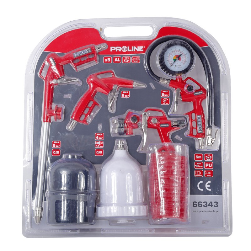 AIR GUN KIT WITH HOSE 5 PCS, PROLINE 66343