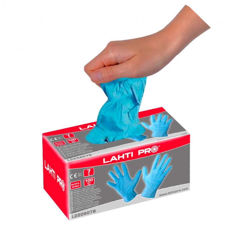 GLOVES NITRILE BLUE, 100 PCS., "10", CE, LAHTI L220810B