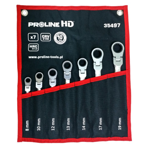 FLEXIBLE RATCHET COMBINATION SPANNERS 7PCS, (8-19ММ) PROLINE 35497