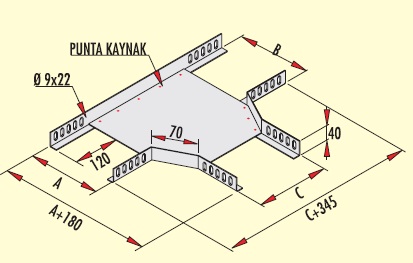 TEE BEND  (T junction)  W:100mm.H:40mm. T:1,5mm code GT-10/40 PG GERSAN