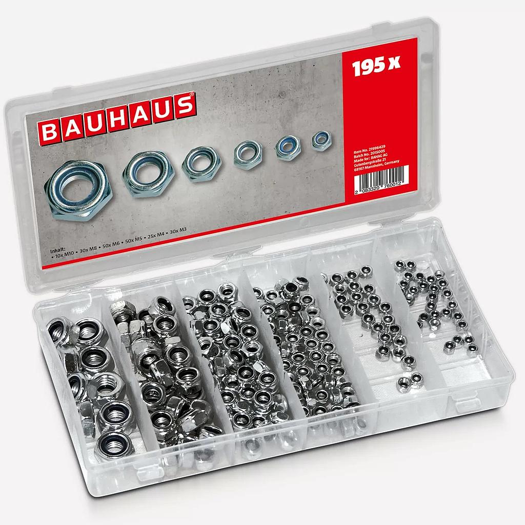 195 pcs  Nylon Lock Nuts set (M3, M4, M5, M6, M8, M10) Bauhaus 21996429