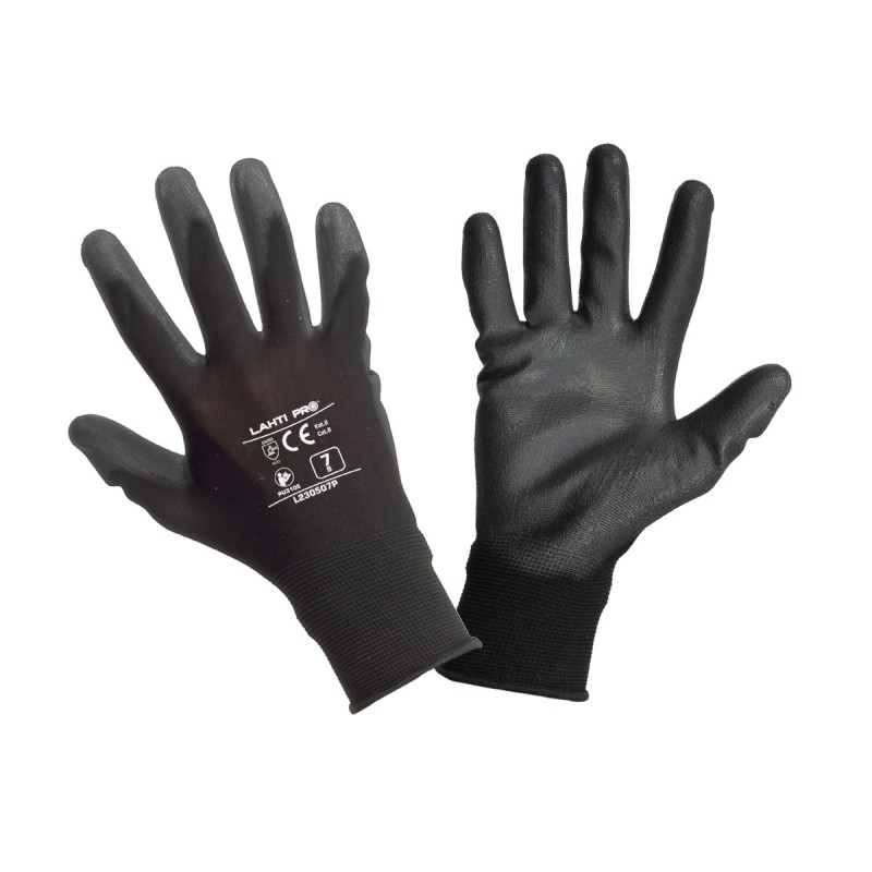 GLOVES PU BLACK L230508P, 12 PAIRS, "8", CE, LAHTI L230508W
