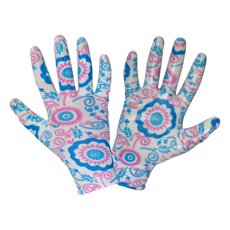 GLOVES NITRILE BLUE FLOWER L221808P, CARD, "8", CE, LAHTI L221808K