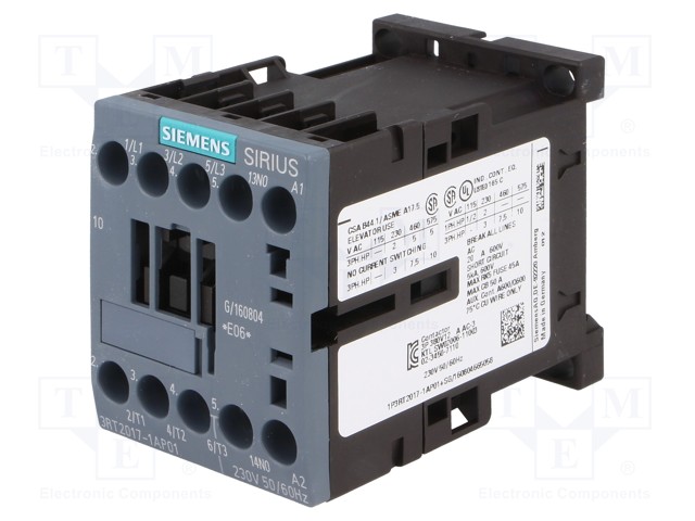 12A 5.5kW 1NO Contactors Siemens 3RT2017-1AP01