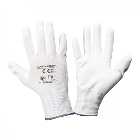 GLOVES PU WHITE L230110P, CARD, "10", CE, LAHTI L230110K