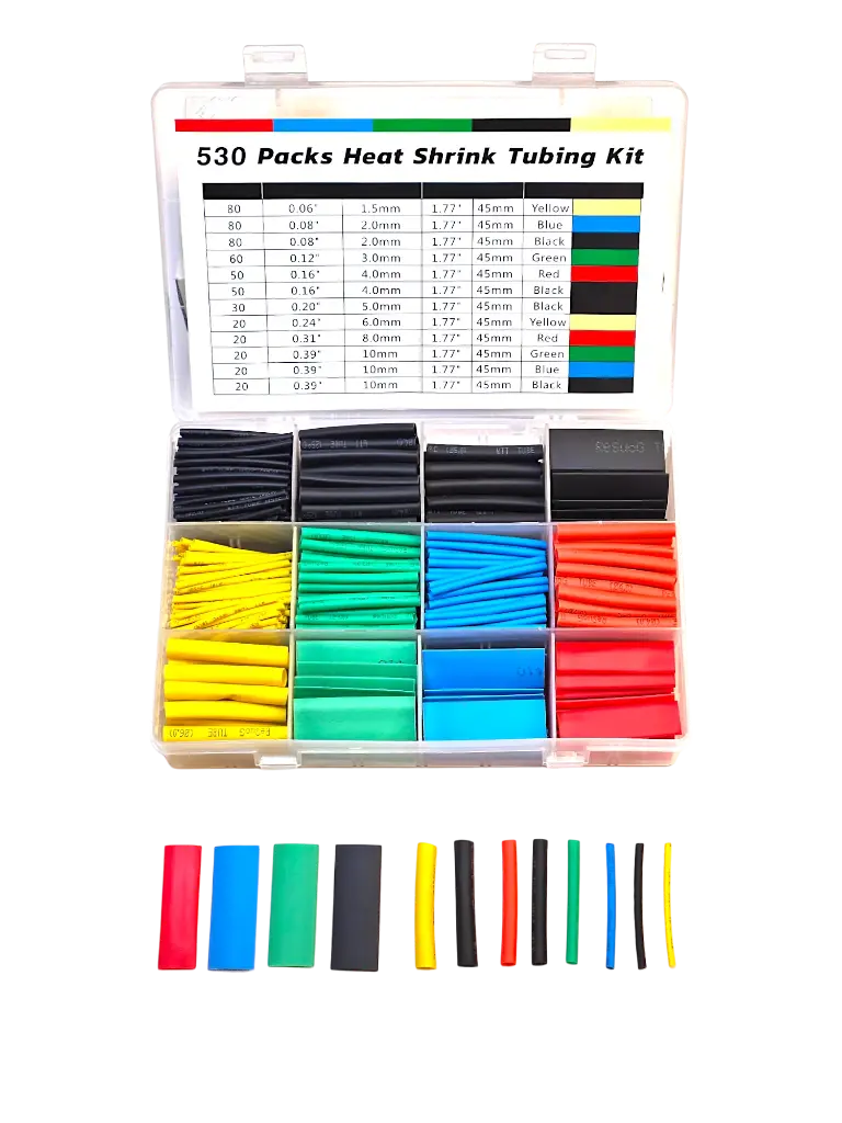 530 штук Термусадочный набор трубок, в коробке, 8 размеров, 6 цветов IC274-530