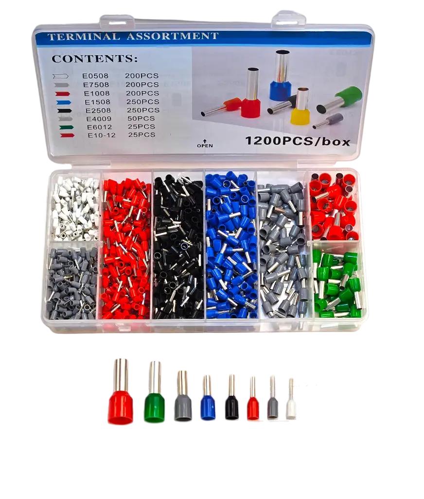 1200 Pieces Ferrule Set, Boxed, 8 Sizes, 6 Colors IC274C