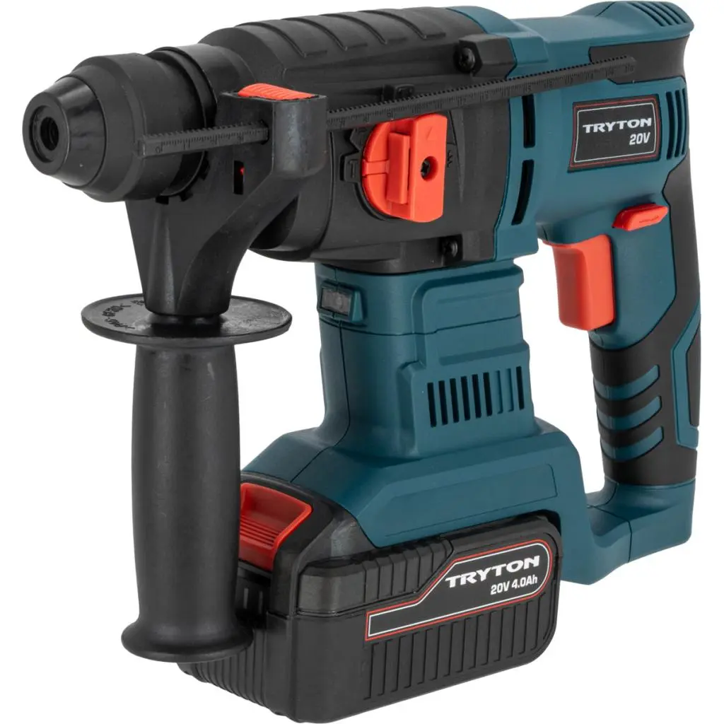 Перфоратор, 20 В, SDS+, 4 функции, 2 Дж, 2×4 А·ч аккумулятора, TRYTON TMM20