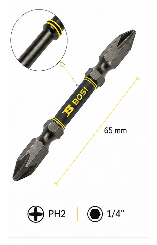Round Shank Double End PH2 Screwdriver Bit, 1/4", 65 mm, BOSI BS469107