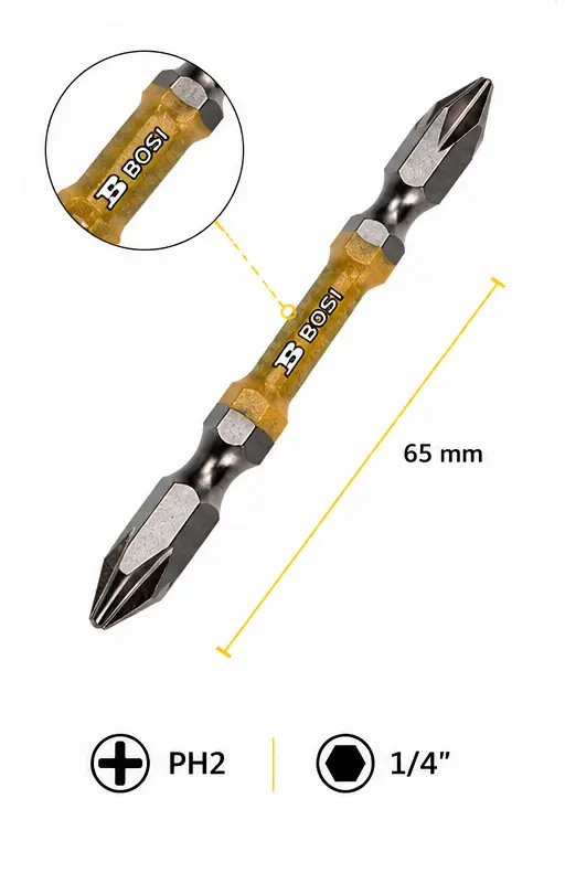 Mühəndislik tipli iki uclu PH2 vintaçan Drel Ucluğu, 1/4", 65 mm, BOSI BS469101