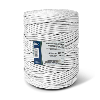 4.5mm×200m polypropylene rope with braided polypropylene core, white, UNIQ 09850001