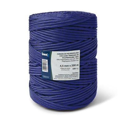 4.5mm×200m polypropylene rope with braided polypropylene core, blue, UNIQ 09850005