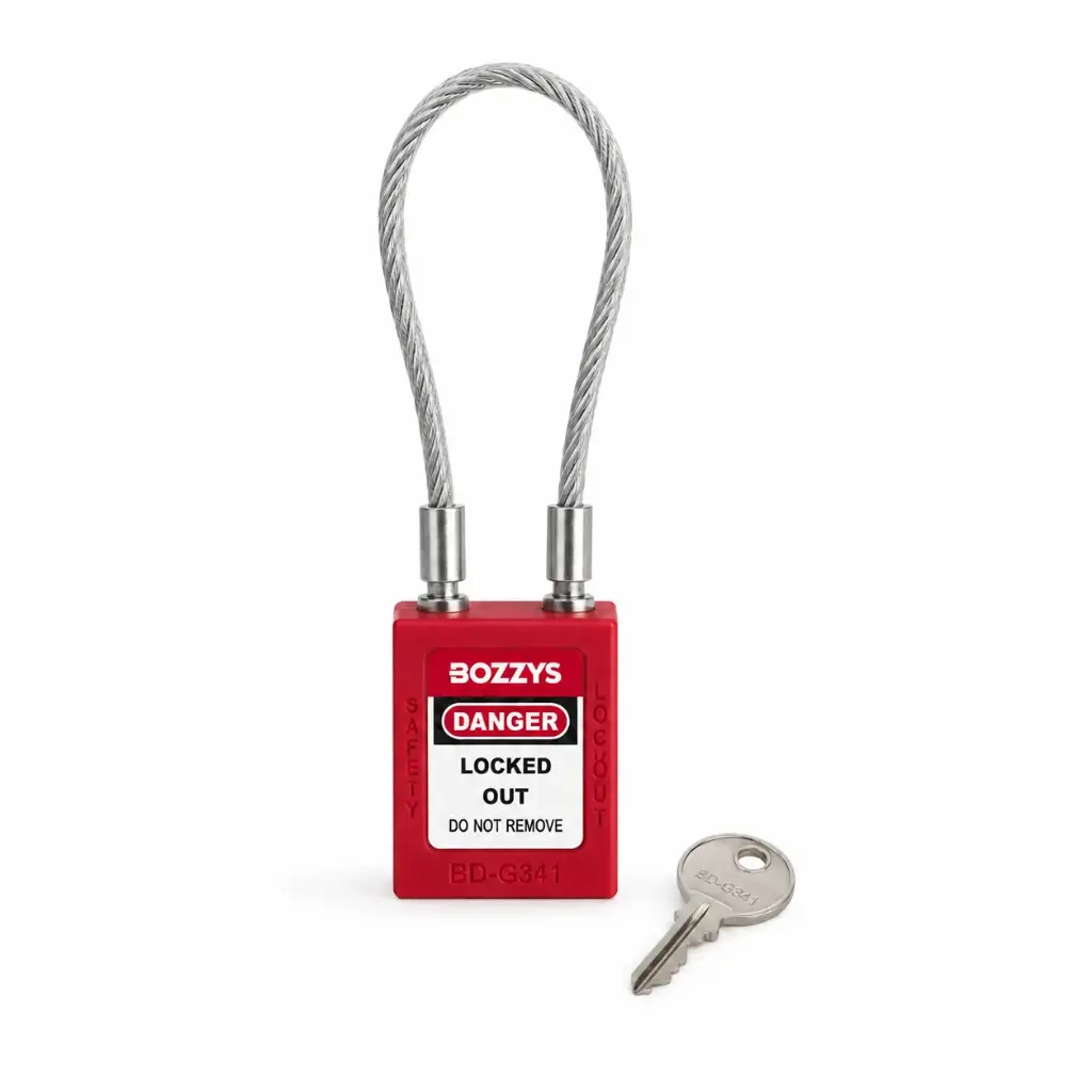 Small Padlock with Stainless Steel Cable, 2.5D×150L mm, 1 Key, BOZZYS BD-G341 (D,BE)