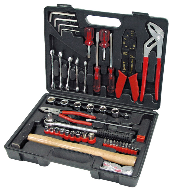 100PCS TOOL SET. IN BLACK PLASTIC CASE. COLOR SLEEVE PROFIX 10015 